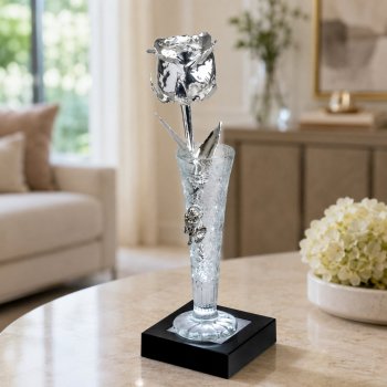 Illuminated 8" Silver Rose in 6" Crystal Mini Rose Vase